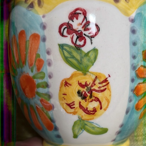 Biscuit for Anthropologie Coffee Mug or Cup 10 oz Sunflowers Pansies Colorful! - Picture 7 of 12